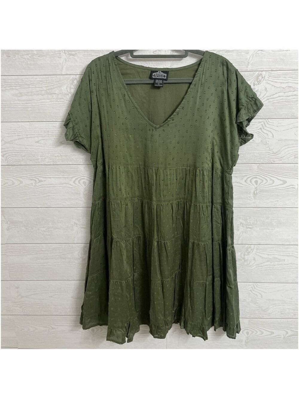 Angie Women’s Dark Green 4 Tier Mini Rayon Dress. Size L